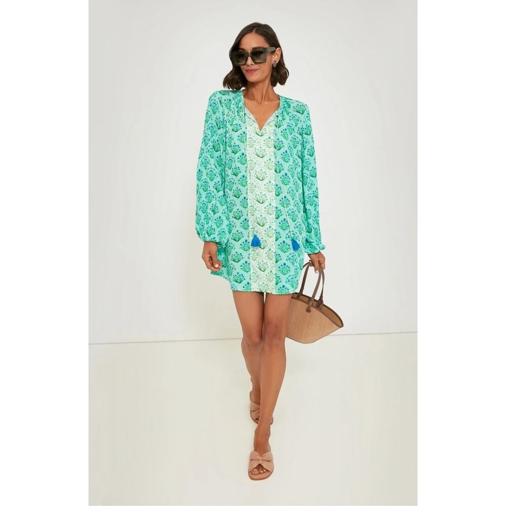 Celina Moon Tuckernuck Green Floral Tunic Dress Preppy Resort XS